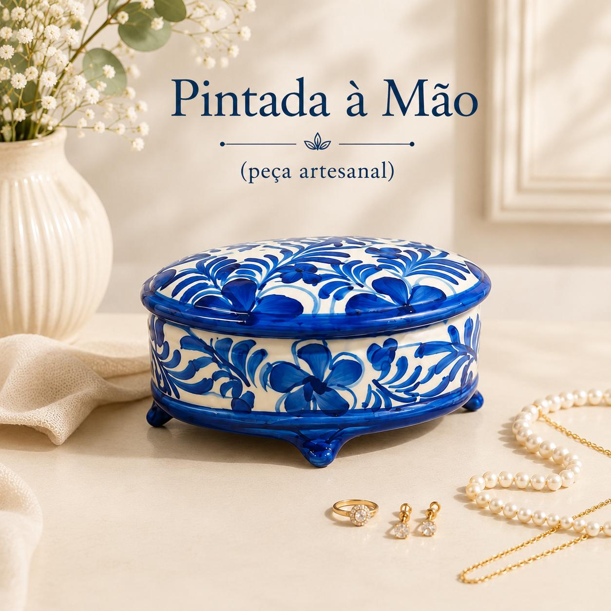 Porta Joia Floral em Cerâmica Artesanal Pintada a Mão