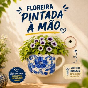Floreira de Parede em Ceramica Desenhada a Mão Artesanal