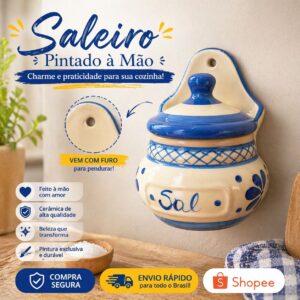 Saleiro Esmaltado em Ceramica Artesanal Pintado a Mao