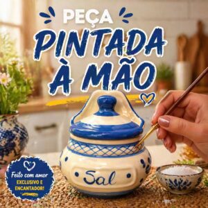 Saleiro Esmaltado em Ceramica Artesanal Pintado a Mao
