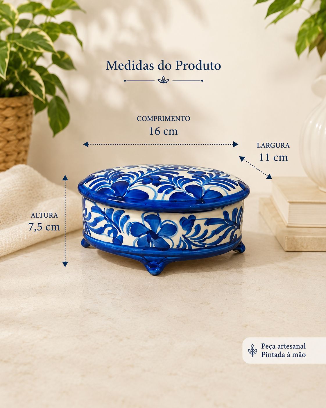 Porta Joia Floral em Cerâmica Artesanal Pintada a Mão - Imagem 4